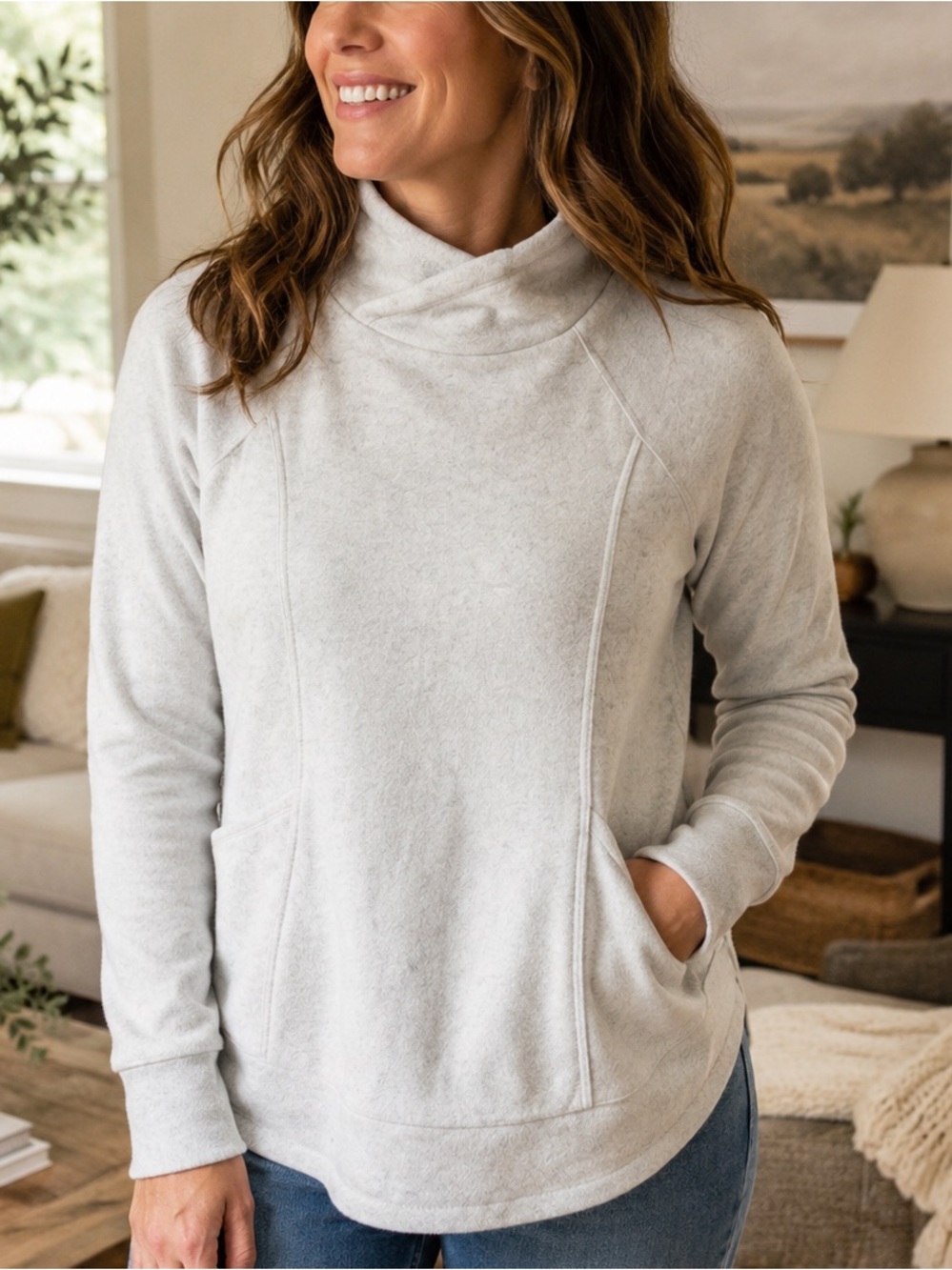 Xersion Women's Pullover Cream Sweater - Cozy Mock Neck. Size: Small